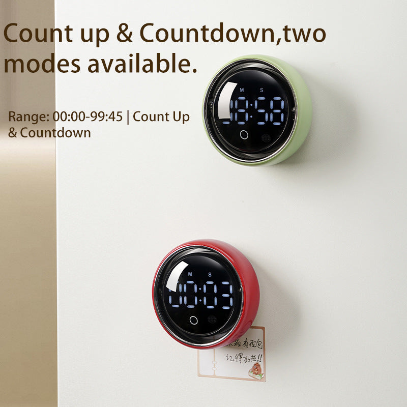 Dual mode accessible magnetic timer supports count‑up and countdown timing for visually impaired users, timing range 00:00‑99:45