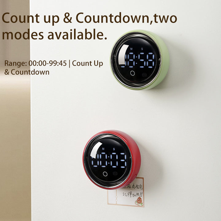 Dual mode accessible magnetic timer supports count‑up and countdown timing for visually impaired users, timing range 00:00‑99:45