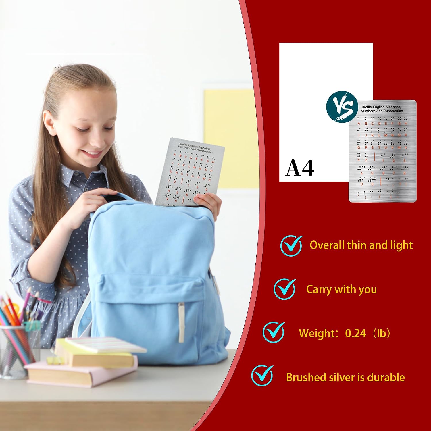 Braille Alphabet Board - Low Vision Aids Braille with Raised Dots Letters & Numbers,Learn Braille for Beginners,Teaching Aid Blind