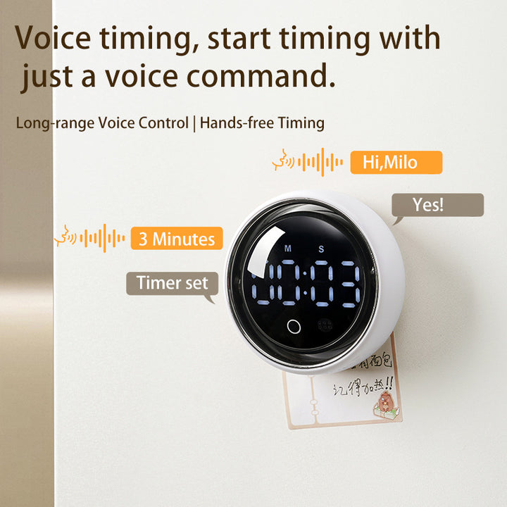 Hands‑free long‑range voice command operation demo of accessible timer for blind users, set countdown by speaking voice commands