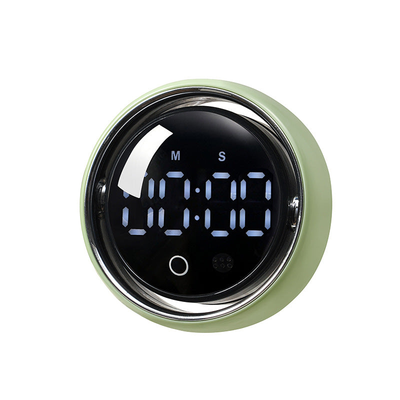 Green rechargeable accessible digital timer with large bright LED display for blind and low‑vision users, front product close‑up shot