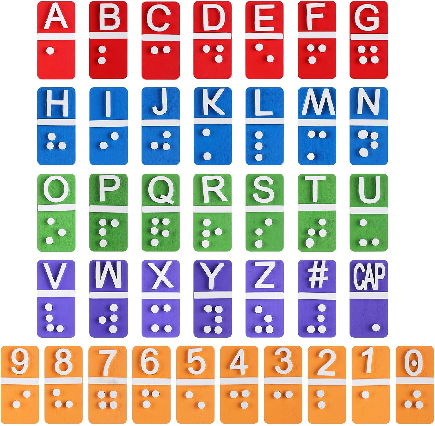 Feifeiya 38 Pcs Braille Alphabet and Number Tiles Wood Raised Dots Alphabet and Numbers Punctuation Educational Tool for Blind Visually Impaired, Teaching Aid for Blind Gifts