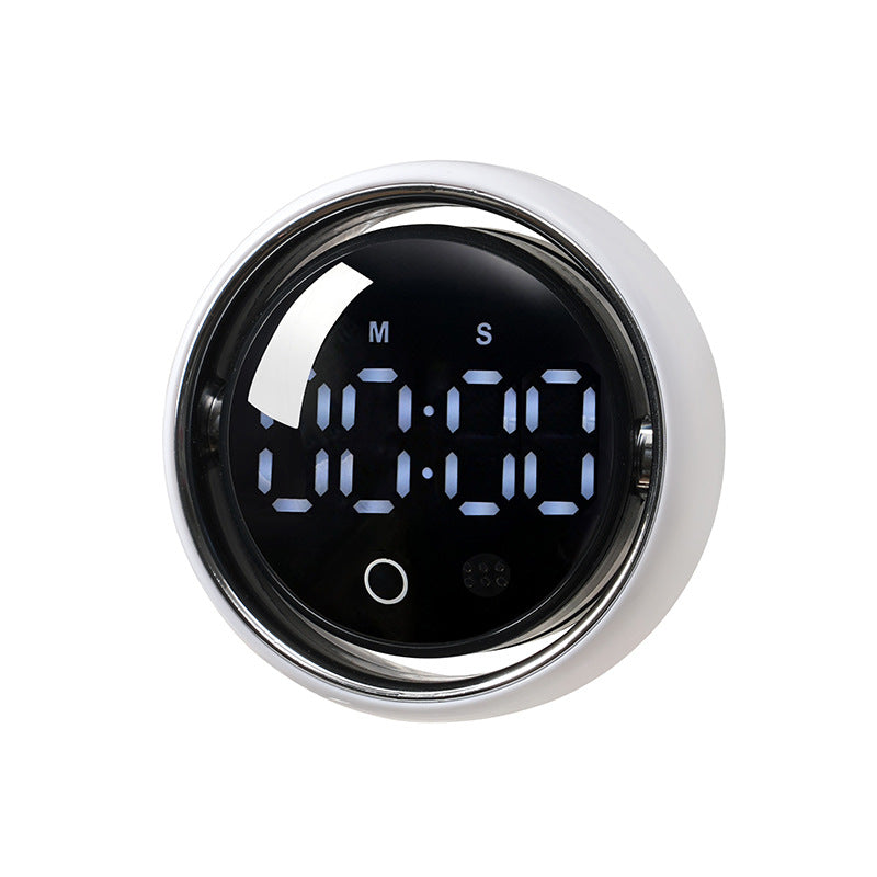 White magnetic rechargeable accessible voice timer for visually impaired people, large‑digit LED screen front view product photo